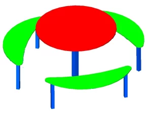 Дитячий майданчикний столик на шість осіб.