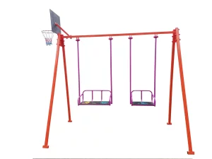 Гойдалки "Спорт -3" посилені з баскетбольним кільцем, друге широке сидінням з принтом.