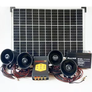 Звуковий відлякувач птахів КОРШУН 16 SOLAR оснащений сонячною панеллю на 50 Вт та акумулятором