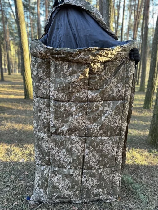Теплий спальник зимовий піксель, метровий. Спальний мішок Ботал. Дуже широка, ковдра до -40