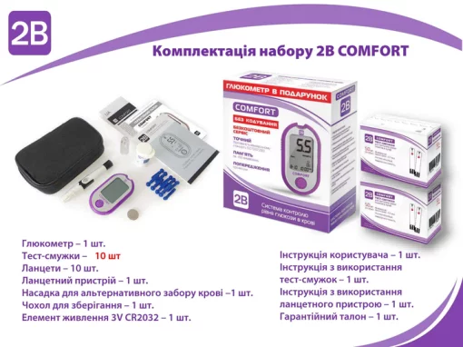 Глюкометр 2B Comfort +10 тест-смужок 2B Комфорт